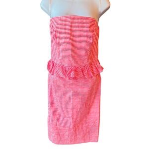Lilly Pulitzer Pink Seersucker Strapless‎ Peplum Ruffle Dress Size 4 Cotton